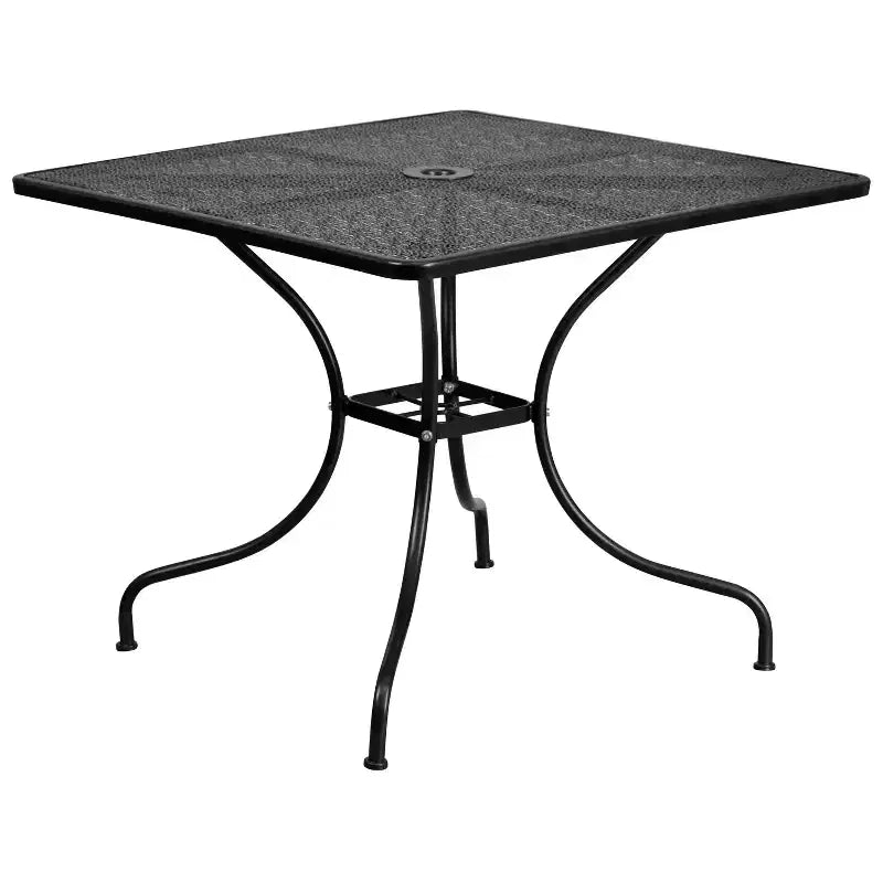Set tavolo da patio Flash Furniture Oia commerciale da 35,5 pollici quadrato in acciaio per interni ed esterni con 2 sedie con schienale rotondo