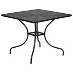 Set tavolo da patio Flash Furniture Oia commerciale da 35,5 pollici quadrato in acciaio per interni ed esterni con 2 sedie con schienale rotondo