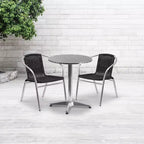 Set da tavola Flash Furniture Lila rotondo da 23,5" in alluminio per interni-esterni con 2 sedie in rattan