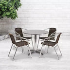 Flash Furniture Lila Set Tavolo Rotondo 31,5" in Alluminio per Interni/Esterni con 4 Sedie in Rattan