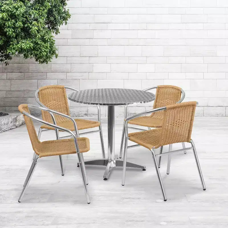 Flash Furniture Lila Set Tavolo Rotondo 31,5" in Alluminio per Interni/Esterni con 4 Sedie in Rattan