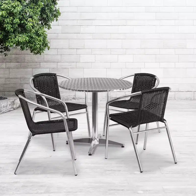Flash Furniture Lila Set Tavolo Rotondo 31,5" in Alluminio per Interni/Esterni con 4 Sedie in Rattan