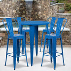 Set di 4 Sgabelli da Bar Cafe con Tavolo Rotondo da 30" in Metallo per Interni ed Esterni di Qualità Commerciale Emma and Oliver
