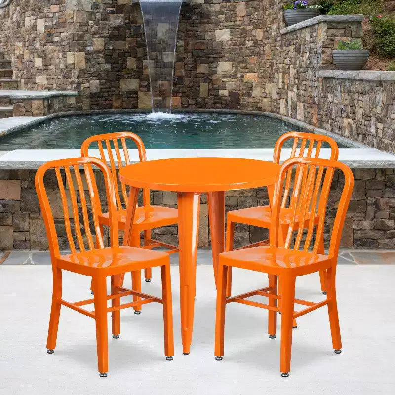 Ensemble table et 4 chaises à lattes Emma et Oliver, en métal, qualité commerciale, 76 cm, pour intérieur/extérieur