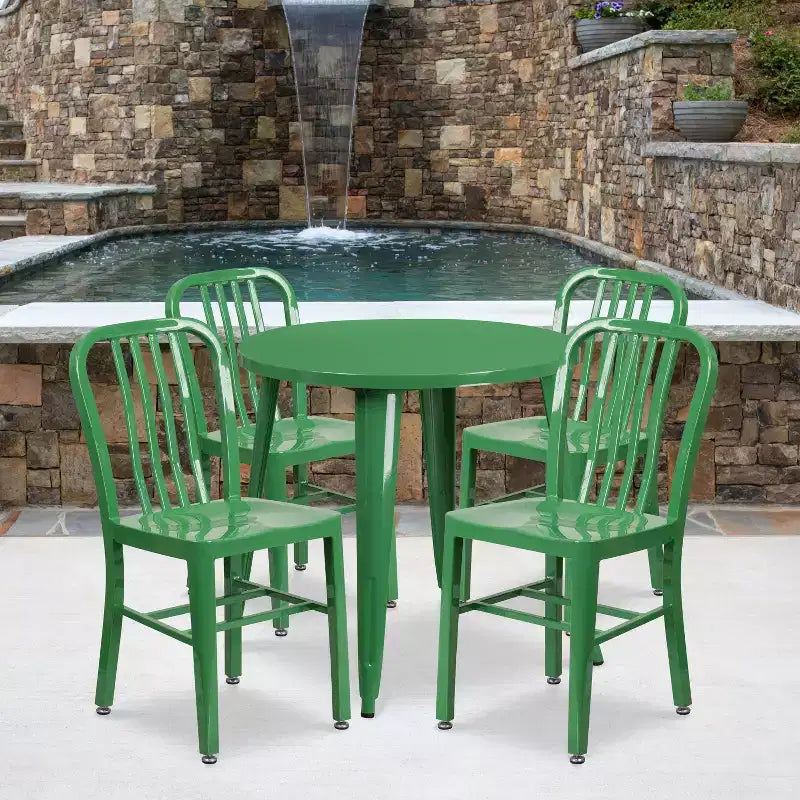 Ensemble table et 4 chaises à lattes Emma et Oliver, en métal, qualité commerciale, 76 cm, pour intérieur/extérieur