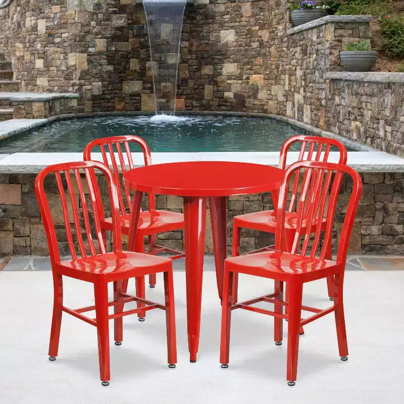 Ensemble table et 4 chaises à lattes Emma et Oliver, en métal, qualité commerciale, 76 cm, pour intérieur/extérieur