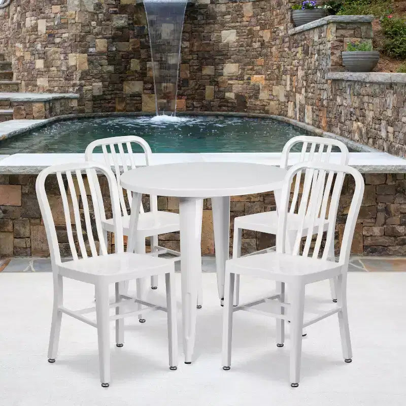 Ensemble table et 4 chaises à lattes Emma et Oliver, en métal, qualité commerciale, 76 cm, pour intérieur/extérieur