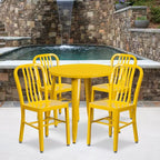 Ensemble table et 4 chaises à lattes Emma et Oliver, en métal, qualité commerciale, 76 cm, pour intérieur/extérieur