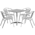 Emma and Oliver 27.5 Square Aluminum Table Set with 4 Slat Back Chairs