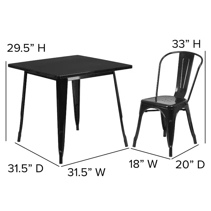 Ensemble table carrée d'intérieur/extérieur en métal qualité commerciale Emma et Oliver 31,5 avec 4 chaises empilables