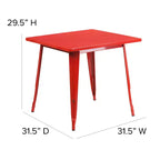 Ensemble table carrée d'intérieur/extérieur en métal qualité commerciale Emma et Oliver 31,5 avec 4 chaises empilables