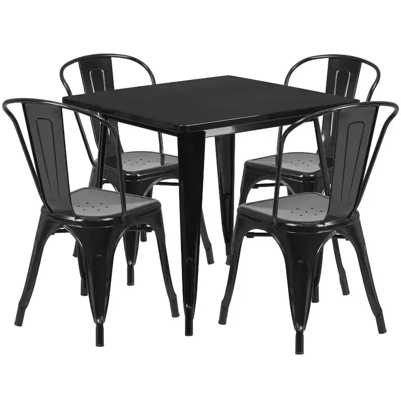 Ensemble table carrée d'intérieur/extérieur en métal qualité commerciale Emma et Oliver 31,5 avec 4 chaises empilables