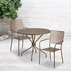 Set tavolo da patio da giardino rotondo in metallo Emma and Oliver di qualità commerciale da 35,25, 2 sedie con schienale quadrato