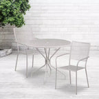 Set tavolo da patio da giardino rotondo in metallo Emma and Oliver di qualità commerciale da 35,25, 2 sedie con schienale quadrato