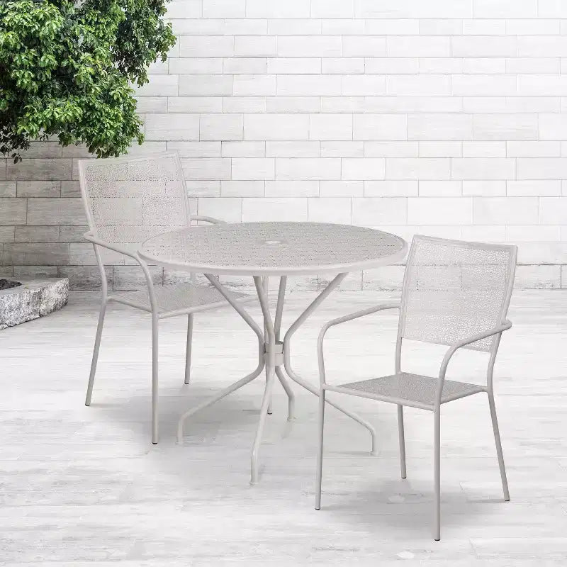 Set tavolo da patio da giardino rotondo in metallo Emma and Oliver di qualità commerciale da 35,25, 2 sedie con schienale quadrato