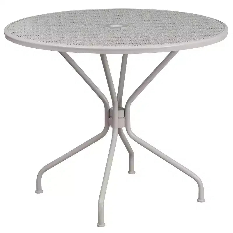 Set tavolo da patio da giardino rotondo in metallo Emma and Oliver di qualità commerciale da 35,25, 2 sedie con schienale quadrato
