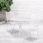 Set tavolo da patio da giardino rotondo in metallo Emma and Oliver di qualità commerciale da 35,25, 2 sedie con schienale quadrato