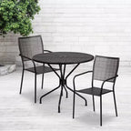 Set tavolo da patio da giardino rotondo in metallo Emma and Oliver di qualità commerciale da 35,25, 2 sedie con schienale quadrato