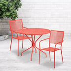Set tavolo da patio da giardino rotondo in metallo Emma and Oliver di qualità commerciale da 35,25, 2 sedie con schienale quadrato