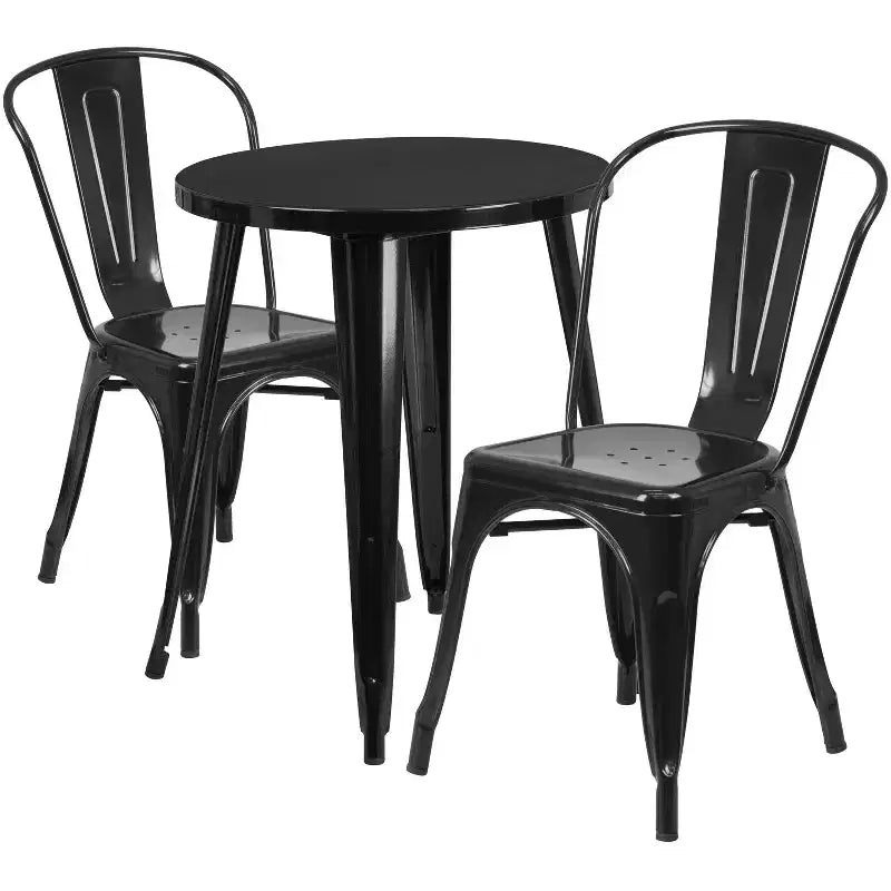 Ensemble de table ronde d'intérieur/extérieur en métal Emma et Oliver de qualité commerciale avec 2 chaises de café