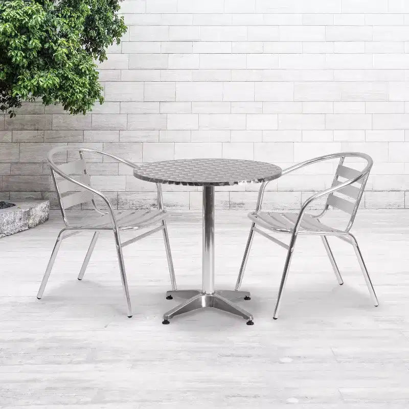 Set tavolo rotondo in alluminio Emma e Oliver 27.5 con 2 sedie con schienale a doghe