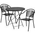 Set da tavolo da patio pieghevole rotondo in metallo Emma e Oliver di grado commerciale con 2 sedie con schienale rotondo