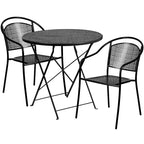 Set da tavolo da patio pieghevole rotondo in metallo Emma e Oliver di grado commerciale con 2 sedie con schienale rotondo