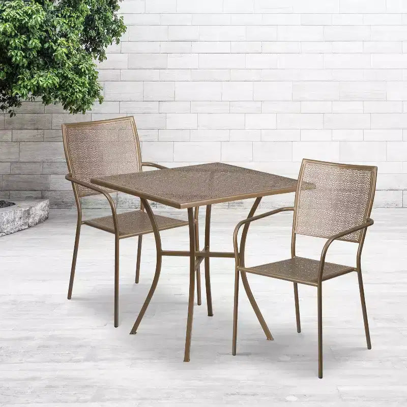 Tavolo da Giardino/Patio Quadrato in Metallo di Grado Commerciale Emma and Oliver da 71 cm con 2 Sedie con Schienale Quadrato