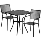 Emma and Oliver Commercial Grade 28 Square Metal Garden Patio Table Set w/ 2 Square Back Chairs