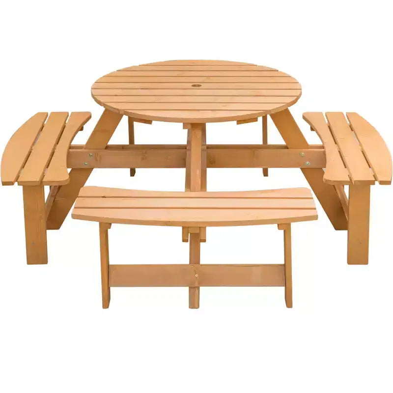 Table de pique-nique ronde en bois avec banc, pour 8 personnes, pour jardin et terrasse, de Gardenised