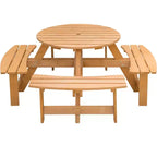 Table de pique-nique ronde en bois avec banc, pour 8 personnes, pour jardin et terrasse, de Gardenised