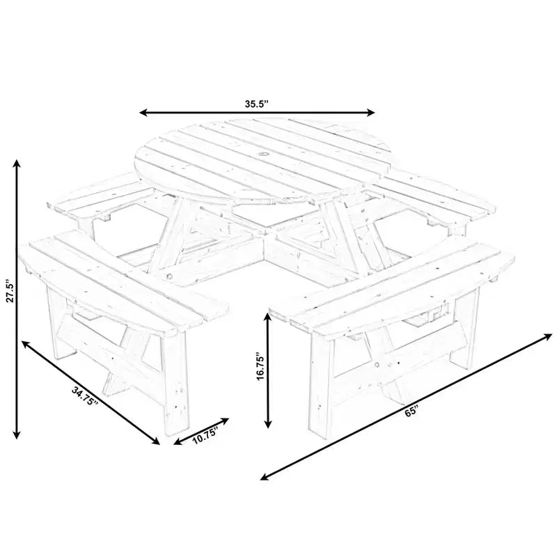 Table de pique-nique ronde en bois avec banc, pour 8 personnes, pour jardin et terrasse, de Gardenised