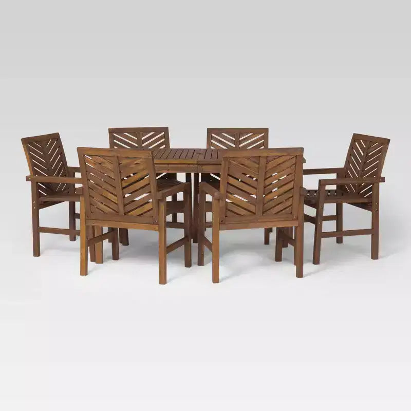 Set da pranzo da esterno Saracina Home a 7 pezzi con motivo a chevron in acacia e doghe