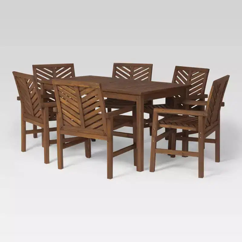 Set da pranzo da esterno Saracina Home a 7 pezzi con motivo a chevron in acacia e doghe