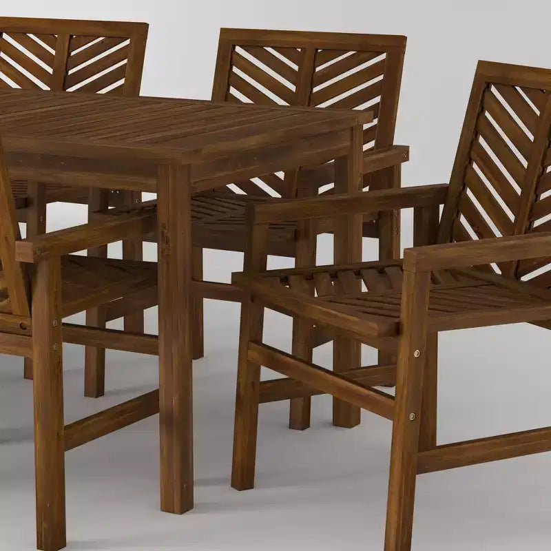 Set da pranzo da esterno Saracina Home a 7 pezzi con motivo a chevron in acacia e doghe