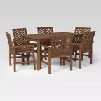 Set da pranzo da esterno Saracina Home a 7 pezzi con motivo a chevron in acacia e doghe