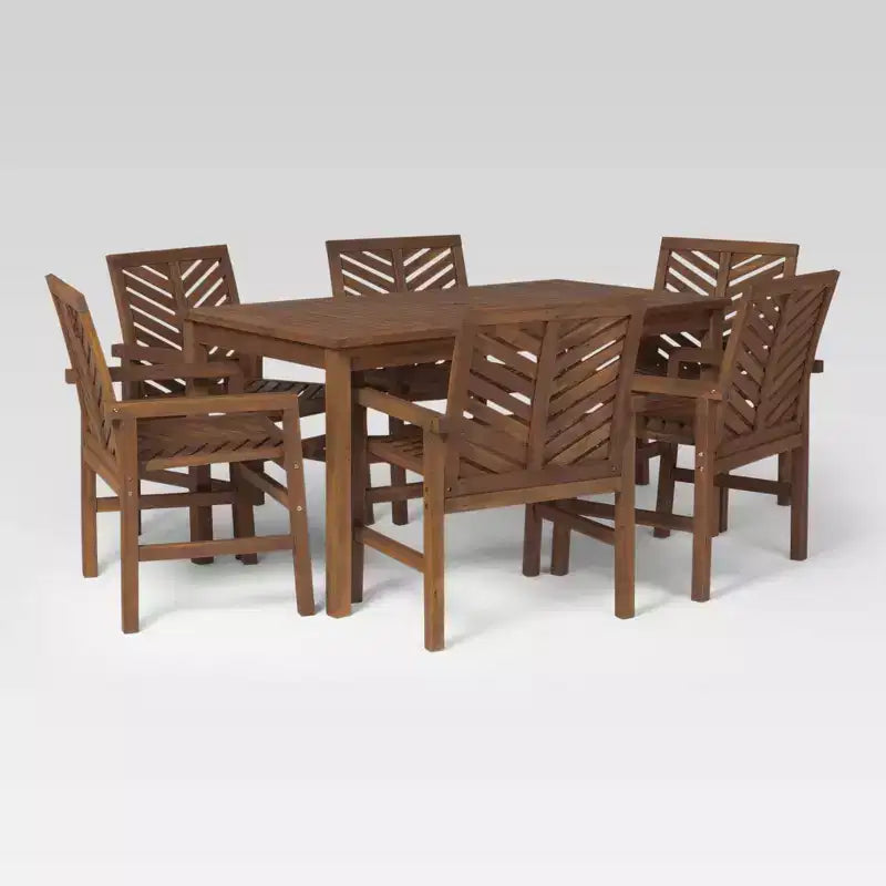 Set da pranzo da esterno Saracina Home a 7 pezzi con motivo a chevron in acacia e doghe