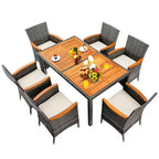 Set da pranzo da esterni Costway 7 pezzi in rattan, tavolo in legno di acacia, sedie imbottite, grigio misto