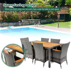 Set da pranzo da esterni Costway 7 pezzi in rattan, tavolo in legno di acacia, sedie imbottite, grigio misto