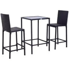 Outsunny Set Bar 3 Pezzi in Rattan con Tavolo con Piano in Vetro, 2 Sgabelli da Bar per Esterni, Patio, Giardino, Piscina, Cortile