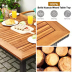 Costway Set da Pranzo per Esterni 5 pz in Rattan con Piano Tavolo in Legno di Acacia Sedie Impilabili e Panca