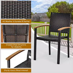 Costway Set da Pranzo per Esterni 5 pz in Rattan con Piano Tavolo in Legno di Acacia Sedie Impilabili e Panca