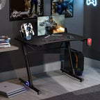 Bureau d'ordinateur de jeu Costway réglable en hauteur avec éclairage LED et support de manette de jeu