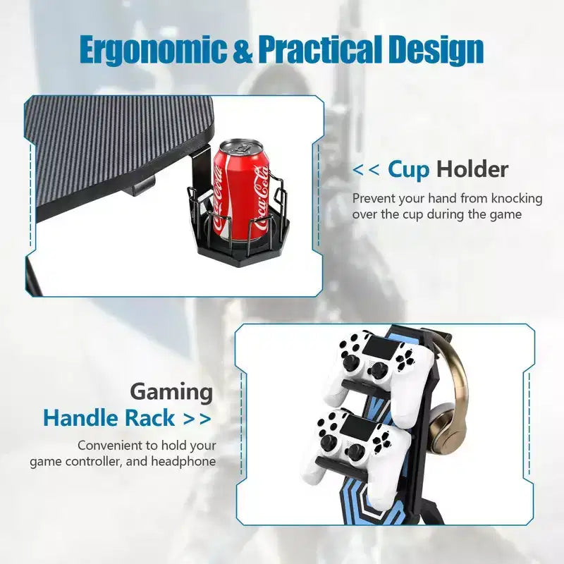 Bureau d'ordinateur de jeu Costway réglable en hauteur avec éclairage LED et support de manette de jeu