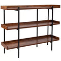 Merrick Lane Industrial Style Rustic Brown 3 Tiered Shelving Unit With Black Metal Frame and Raised Border - 35H
