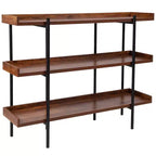 Merrick Lane Industrial Style Rustic Brown 3 Tiered Shelving Unit With Black Metal Frame and Raised Border - 35H