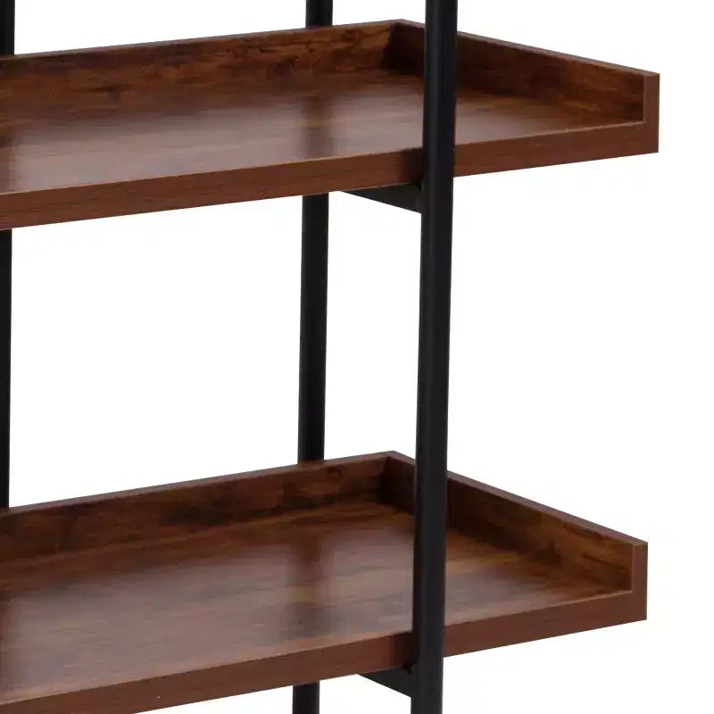 Merrick Lane Étagère à 3 niveaux de style industriel rustique marron avec cadre en métal noir et bordure surélevée - 35H