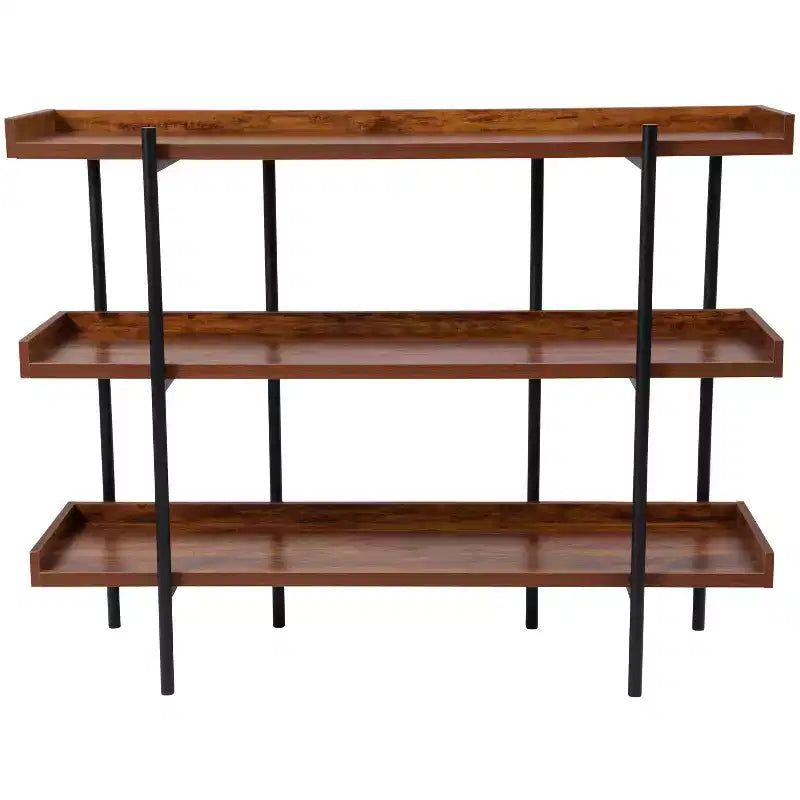 Merrick Lane Étagère à 3 niveaux de style industriel rustique marron avec cadre en métal noir et bordure surélevée - 35H