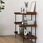 Merrick Lane Étagère à 3 niveaux de style industriel rustique marron avec cadre en métal noir et bordure surélevée - 35H