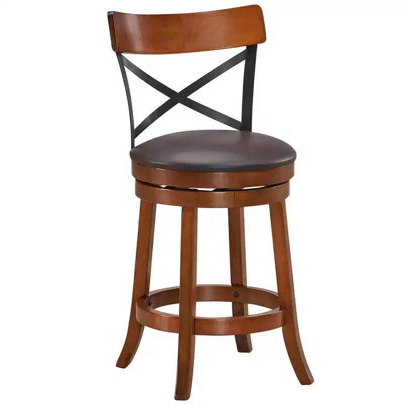 Costway Lot de 2 tabourets de bar pivotants de 63,5 cm Chaises de salle à manger avec pieds en bois d'hévéa